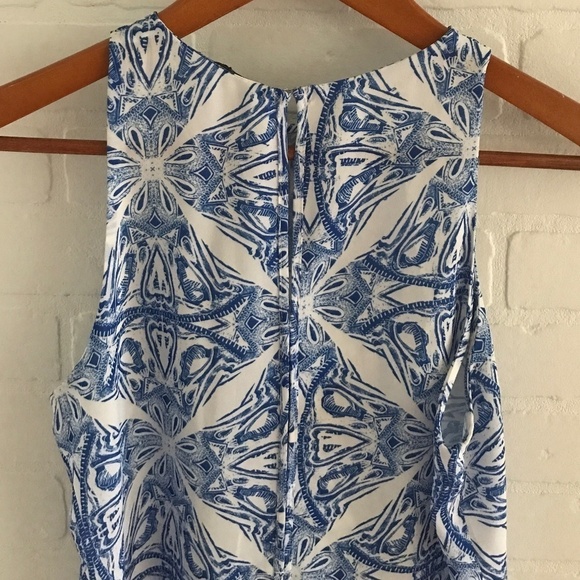 Audrey & Celine Tank top Chiffon Blue White Greek Mosaik Paisley print Size S - Picture 5 of 8